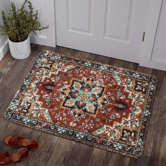 Red 2x3 Washable Rug, Distressed Vintage Style