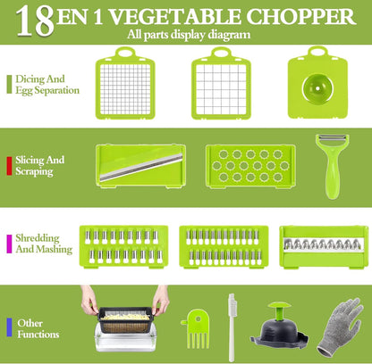 18 In 1 Vegetable Chopper, Mandoline Vegetable Slicer Multifunctional