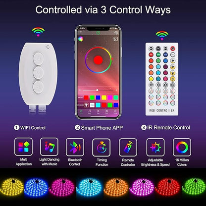 Bluetooth LED lights, 5m, music, color, app, remote, cuttable.