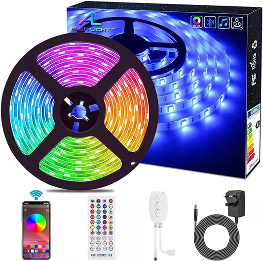 Bluetooth LED lights, 5m, music, color, app, remote, cuttable.