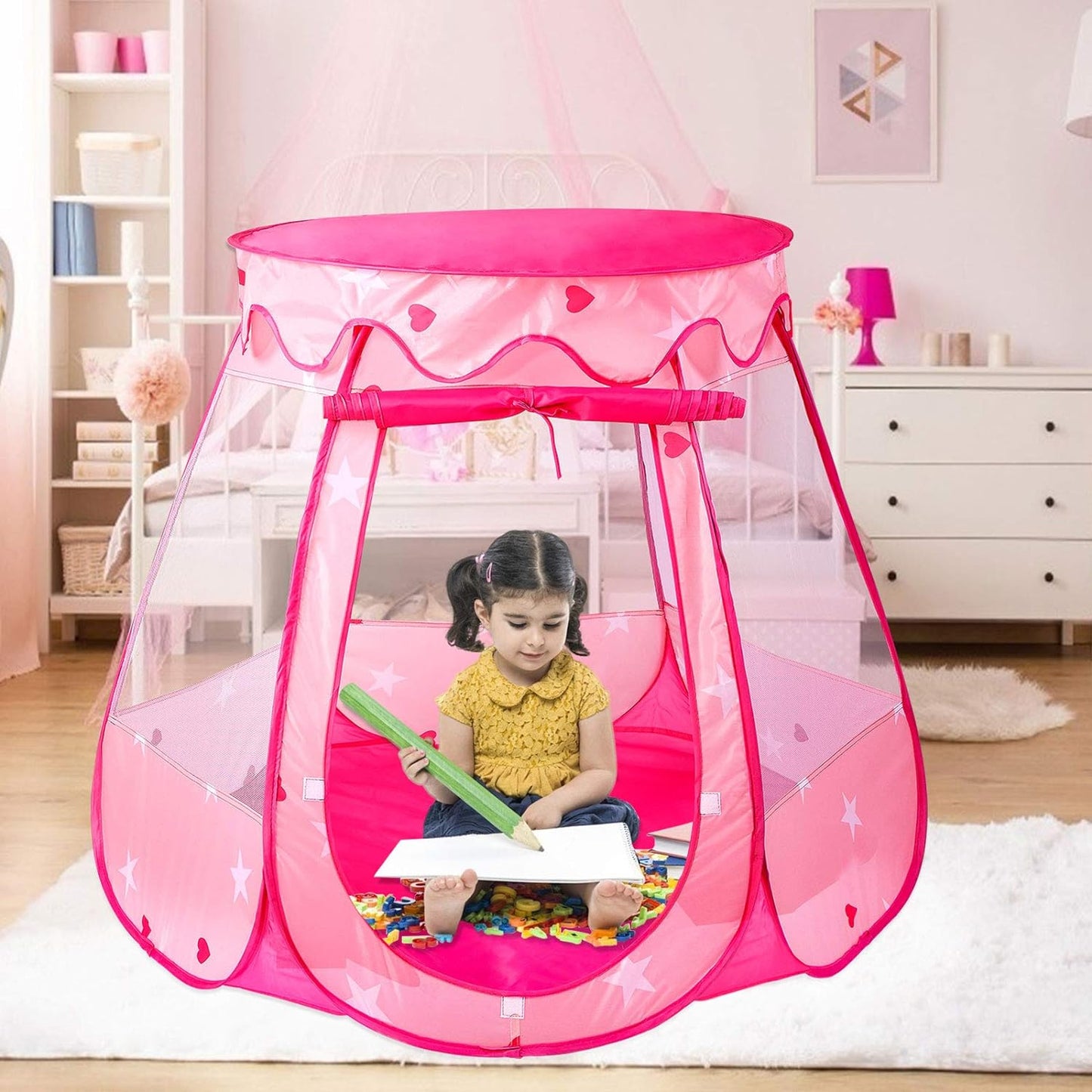 Princess Pop Up Playhouse, Play Tent, (Pink,47 * 35 Inch)